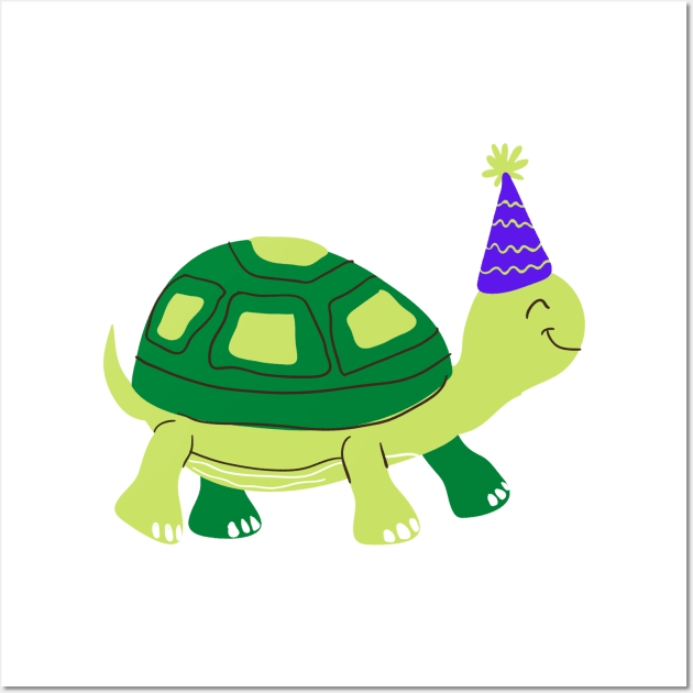 green tortoise animal illustration with cap Wall Art by Artistic_st